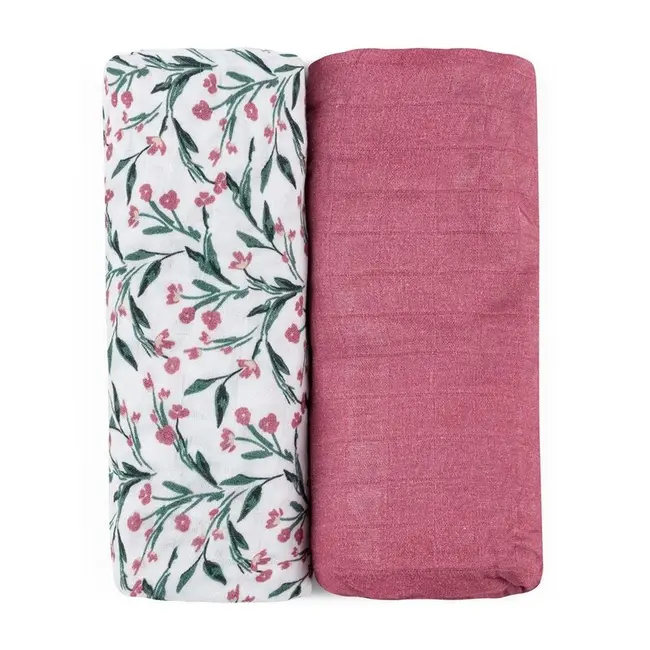 Set 2 scutece, Petite&Mars, Misty, Din muselina de bambus, Hipoalergenice, Dimensiuni mari, 120 x 120 cm, Certificate Oeko Tex Standard 100, Pink Meadow BYN417364