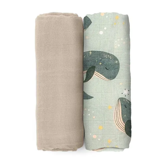 Set 2 scutece, Petite&Mars, Misty, Din muselina de bambus, Hipoalergenice, Dimensiuni mari, 120 x 120 cm, Certificate Oeko Tex Standard 100, Whale Song BYN417368