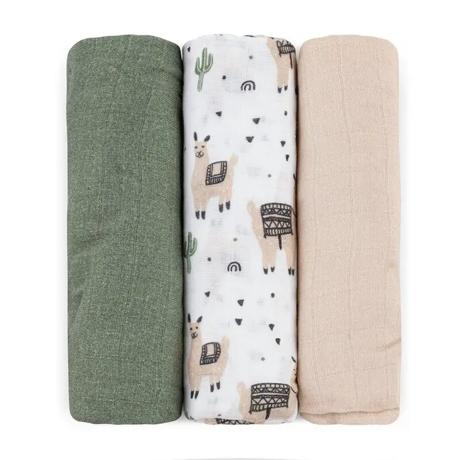 Set 3 scutece, Petite&Mars, Moussy, Din muselina de bambus, Hipoalergenice, 68 x 68 cm, Certificate Oeko Tex Standard 100, Lama Vibes BYN415365