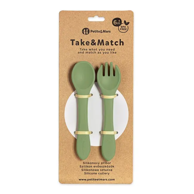 Set tacamuri, Petite&Mars, Take&Match, Din silicon, Forma ergonomica, Delicate cu gingiile, Adecvate pentru masina de spalat vase, Fara BPA, 6 luni+, Sweet Pea, Verde BYN709766