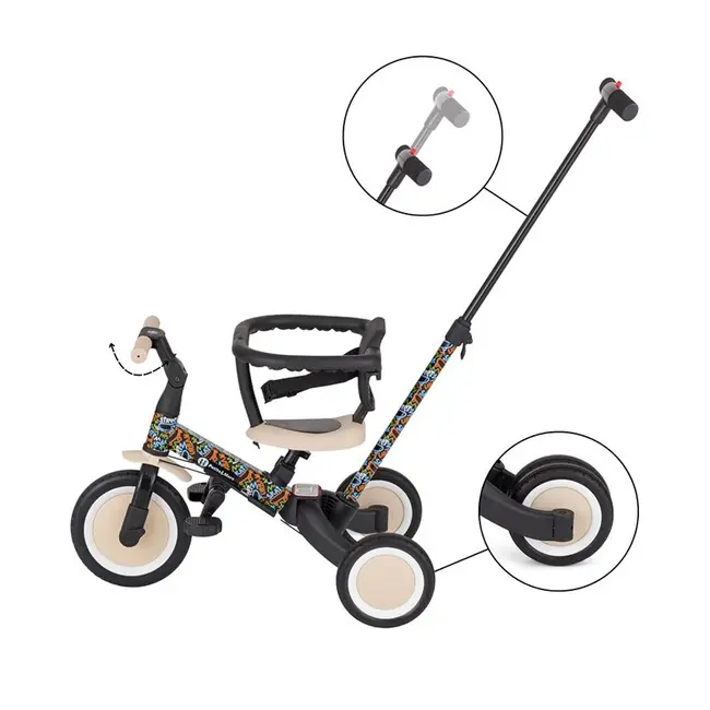 Tricicleta, Petite&Mars, Turbo, Editie limitata, 5 in 1, Multifunctionala, Vehicul de impins, Bicicleta cu/fara pedale, Cu maner de ghidaj, Detasabil, Roti din cauciuc, Pana la 25 kg, 1.5-5 ani, City Beat BYN613481