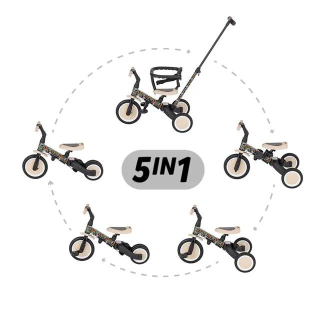 Tricicleta, Petite&Mars, Turbo, Editie limitata, 5 in 1, Multifunctionala, Vehicul de impins, Bicicleta cu/fara pedale, Cu maner de ghidaj, Detasabil, Roti din cauciuc, Pana la 25 kg, 1.5-5 ani, City Beat BYN613481