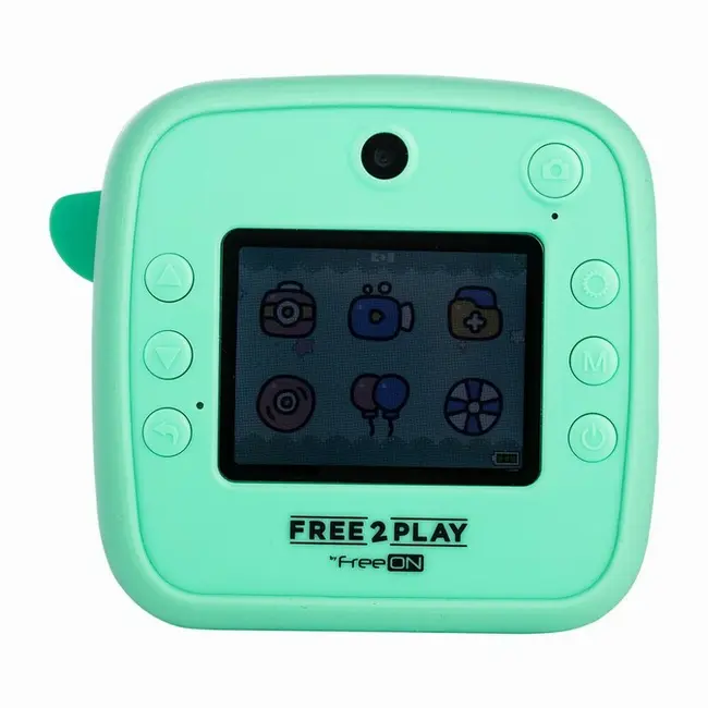 Aparat foto copii cu printare instant, Free2Play, Camere duale fata-spate, Cadre distractive, Cu 6 filtre, Dino BYN86885