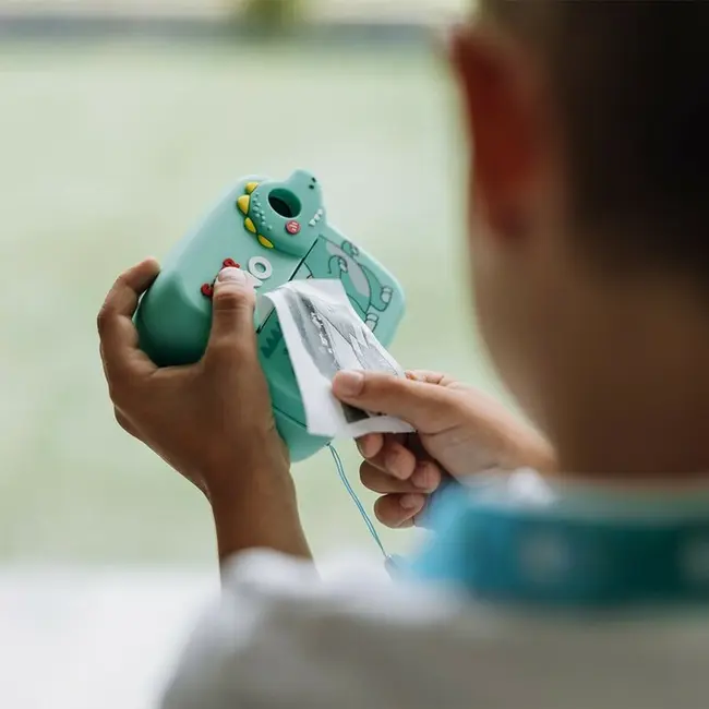 Aparat foto copii cu printare instant, Free2Play, Camere duale fata-spate, Cadre distractive, Cu 6 filtre, Dino BYN86885