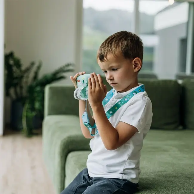 Aparat foto copii cu printare instant, Free2Play, Camere duale fata-spate, Cadre distractive, Cu 6 filtre, Dino BYN86885