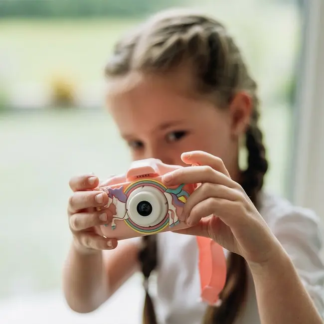 Aparat foto digital pentru copii, Free2Play, Cu functie selfie, Cadre distractive, Cu 6 filtre, Unicorn BYN86908