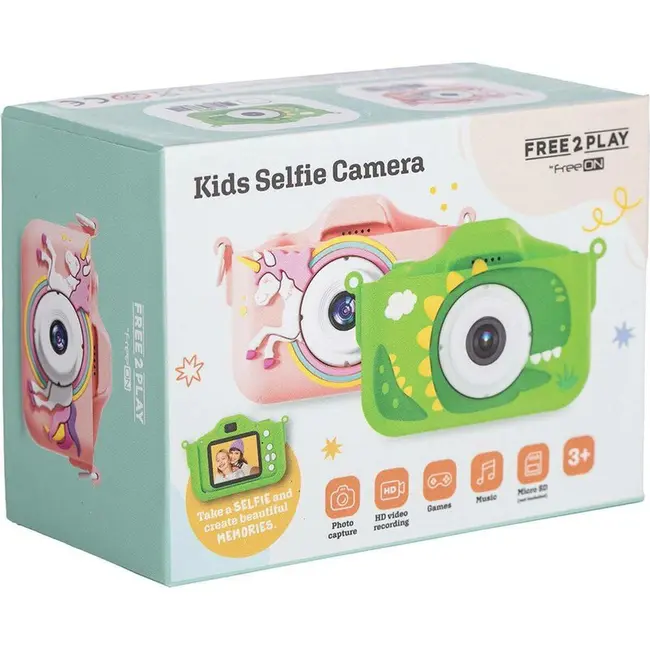 Aparat foto digital pentru copii, Free2Play, Cu functie selfie, Cadre distractive, Cu 6 filtre, Unicorn BYN86908