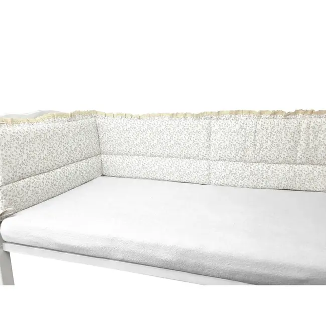 Aparatoare pentru patut, MimiNu, Premium, Cu volanase si dantela, Din bumbac certificat Oeko Tex Standard 100, 180x30 cm, Cu panglici, Meadow BYN6426972031257