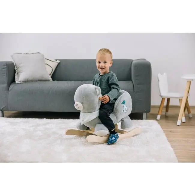 Balansoar, Free2Play, Max the Bear, Cu sa confortabila cu spatar, Din lemn, 18 luni+, Blue BYN83471