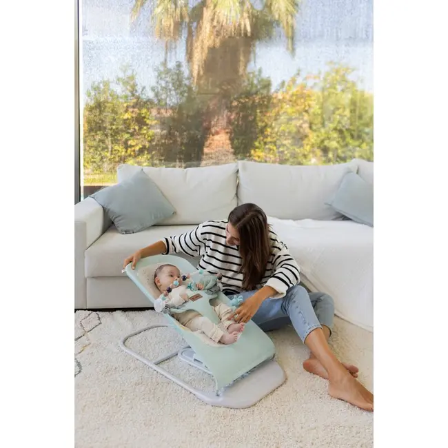 Balansoar, Jane, Baluu, Pliabil, Cu bara de jucarii si spatar reglabil in 3 pozitii, Conform cu standardul european de siguranta EN 12790:2023, Iris BYN8420421087718