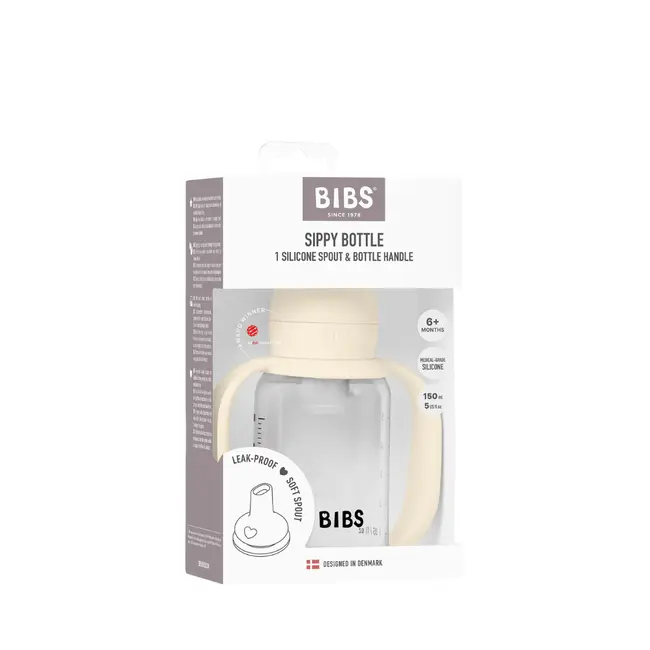 Bibs - set biberon tip sippy cup pp 150 ml cu cioc din silicon și sistem antipicurare, ivory bbb50211216