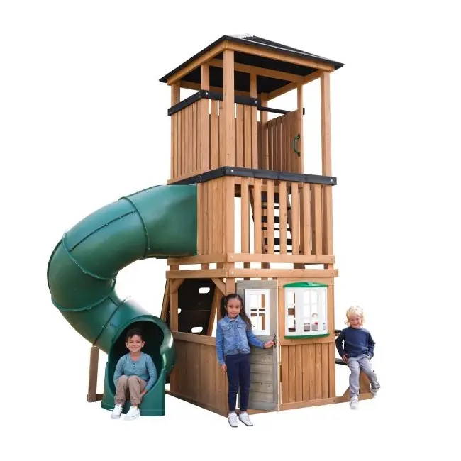 Complex de joaca din lemn, max 12 copii, cu 3 niveluri, panorama tower playhouse, cedar summit p280226 - okekkp280226