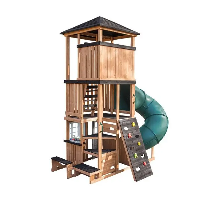 Complex de joaca din lemn, max 12 copii, cu 3 niveluri, panorama tower playhouse, cedar summit p280226 - okekkp280226