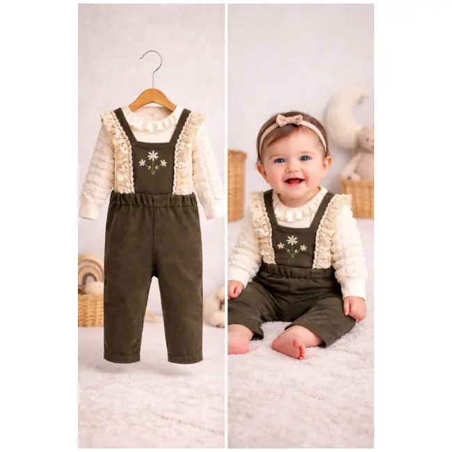 Costumas bluza cu salopeta verde pentru bebelusi - minicayzen y1130-1