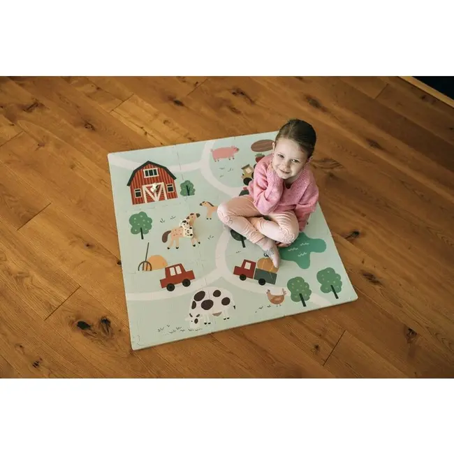 Covoras puzzle, Free2Play, Pentru copii, Din spuma, 91x91 cm, 9 bucati, 36 luni+, Farm BYN86038