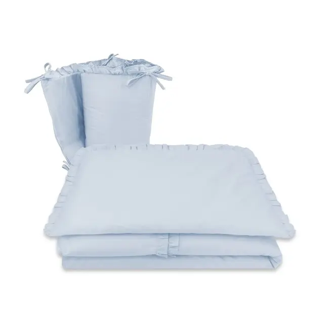 Lenjerie patut cu 3 piese, MimiNu, Pentru patut 120x60 cm, Cu volanase, Cu protectie laterala, Din bumbac certificat Oeko Tex Standard 100, Colectia Royal, Blue BYN6426972030847