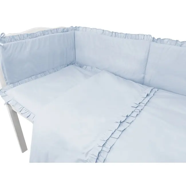 Lenjerie patut cu 3 piese, MimiNu, Pentru patut 120x60 cm, Cu volanase, Cu protectie laterala, Din bumbac certificat Oeko Tex Standard 100, Colectia Royal, Blue BYN6426972030847