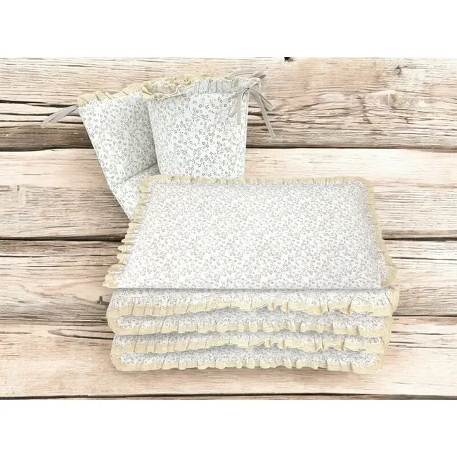 Lenjerie patut cu 3 piese, MimiNu, Premium, Pentru patut 120x60 cm, Cu protectie laterala, Din bumbac certificat Oeko Tex Standard 100, Cu dantela si volan, Meadow BYN6426972031219