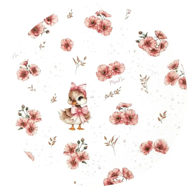 Paturica calduroasa, MimiNu, Pentru scoica, scaun auto/carucior, Cu gluga si urechi, Dimensiune 90x90 cm, Din Minky + Bumbac, Materiale certificate Oeko Tex Standard 100, Design, Ducklings Powdery Pink BYN6426972030816