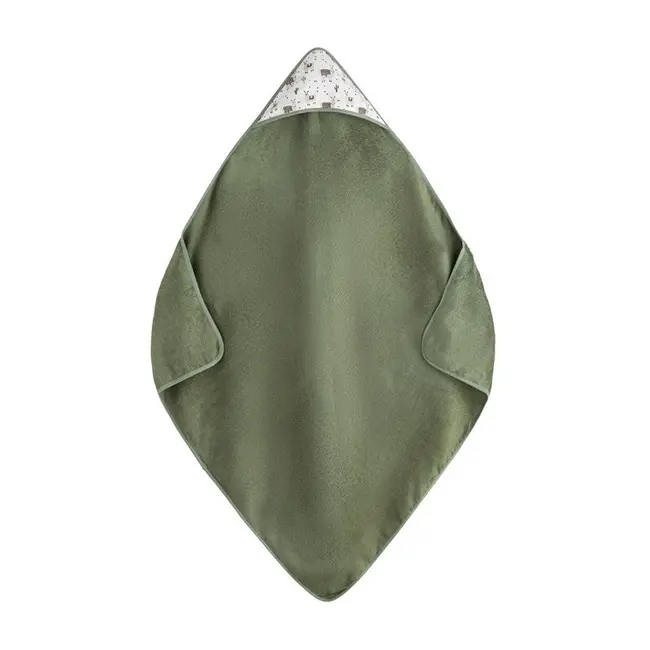 Prosop cu gluga, Petite&Mars, Loulou, Mare, 100 x 100 cm, 70% bambus, 30% bumbac, Certificare Oeko-Tex Standard 100, Hipoalergenic, respirabil si rezistent la mirosuri, Lame Bej/Verde BYN418365