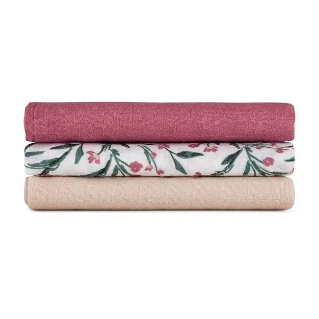 Set 3 scutece, Petite&Mars, Moussy, Din muselina de bambus, Hipoalergenice, 68 x 68 cm, Certificate Oeko Tex Standard 100, Pink Meadow BYN415364
