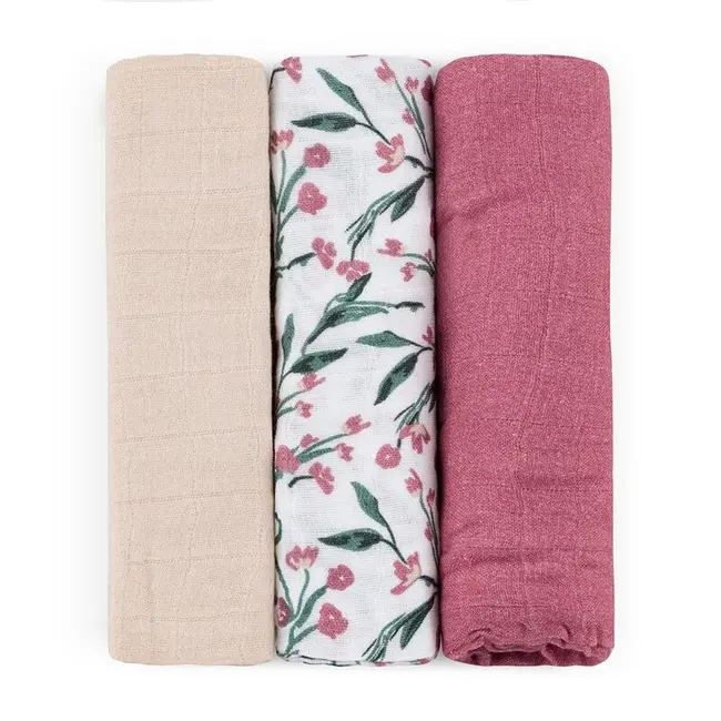 Set 3 scutece, Petite&Mars, Moussy, Din muselina de bambus, Hipoalergenice, 68 x 68 cm, Certificate Oeko Tex Standard 100, Pink Meadow BYN415364