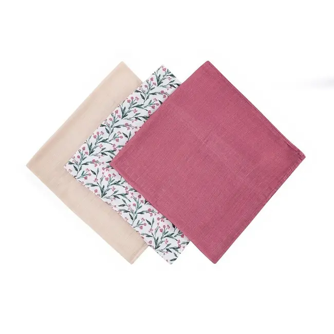 Set 3 scutece, Petite&Mars, Moussy, Din muselina de bambus, Hipoalergenice, 68 x 68 cm, Certificate Oeko Tex Standard 100, Pink Meadow BYN415364