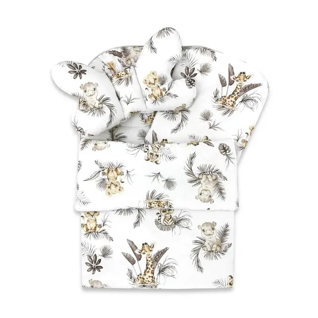 Set 4 in 1 Cosulet bebelus, MimiNu, Baby Cocoon 75x55 cm, Husa bumbac, Din bumbac certificat Oeko Tex Standard 100, Cu paturica 50x70 cm, Cu salteluta, Cu perna fluture, Savanna BYN6426972031158