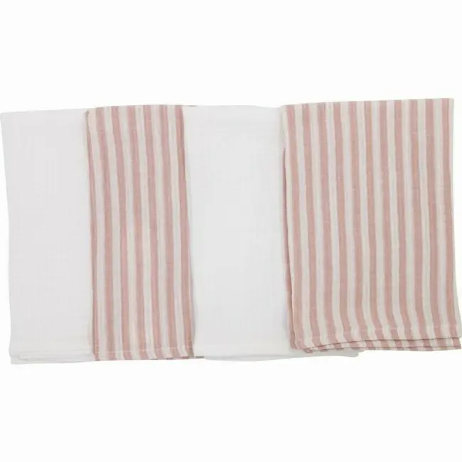 Set 4 lavete, Bubaba, Din muselina, Dimensiune 40x40 cm, Pentru spalarea si ingrijirea fetei si a corpului bebelusului dupa masa sau baita, Pink Stripes BYN87776
