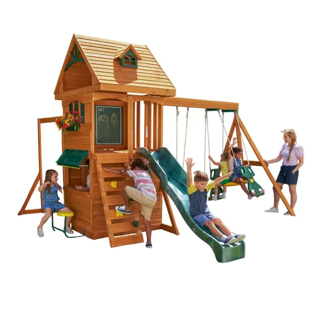 Spatiu de joaca din lemn de cedru kidkraft ridgeview deluxe clubhouse, complet echipat, pentru 9 copii - okekkf270855e