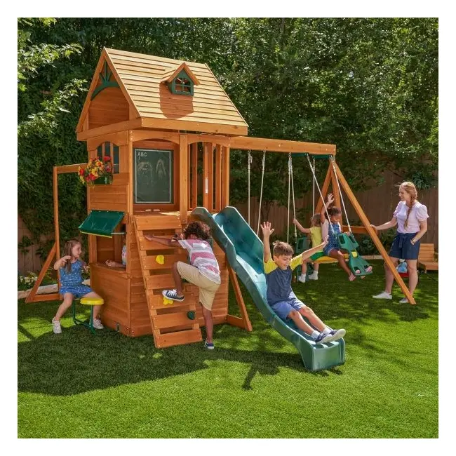 Spatiu de joaca din lemn de cedru kidkraft ridgeview deluxe clubhouse, complet echipat, pentru 9 copii - okekkf270855e