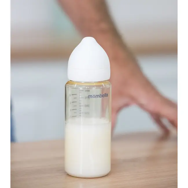 Biberon Anti-colici Mombella PPSU, 300 ml, cu Tetină Silicon L - Flux Rapid  (6-9 Luni) - Ivory KRTM01834