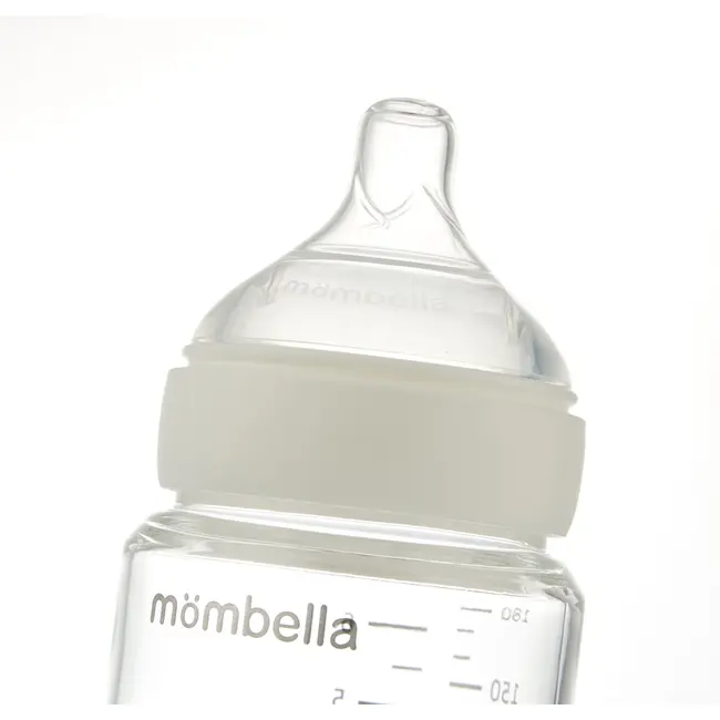 Biberon din sticla Anti-colici Mombella , 180 ml, cu Tetină Silicon S - Flux Lent (0-3 Luni) - Old Rose KRTM01838