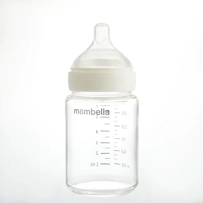 Biberon din sticla Anti-colici Mombella , 180 ml, cu Tetină Silicon S - Flux Lent (0-3 Luni) - Old Rose KRTM01838