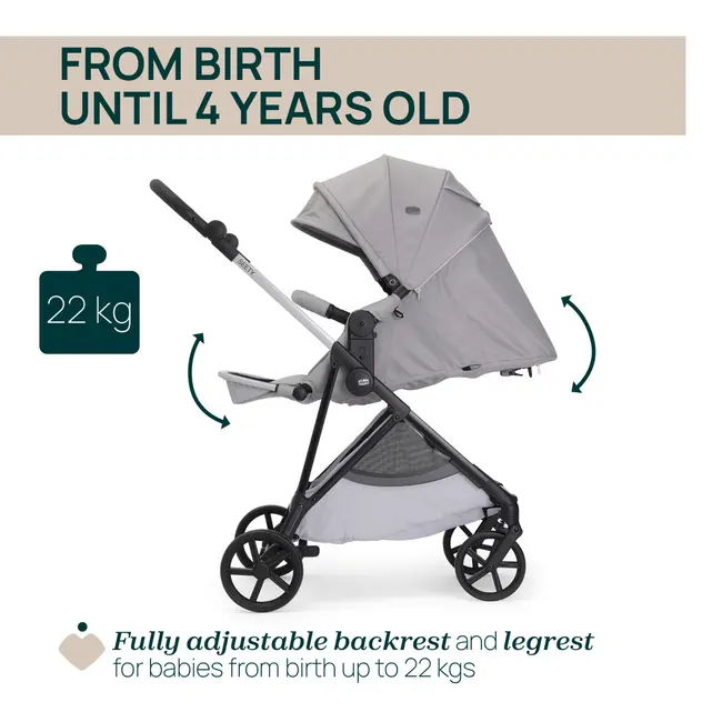 Carucior copii 3 in 1 Chicco Seety, cu scaun auto Kory Plus I-Size, Cloud (Gri), 0luni+ CHC8709756+8709856+8714645-8