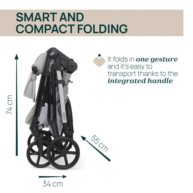 Carucior copii 3 in 1 Chicco Seety, cu scaun auto Kory Plus I-Size, Cloud (Gri), 0luni+ CHC8709756+8709856+8714645-8