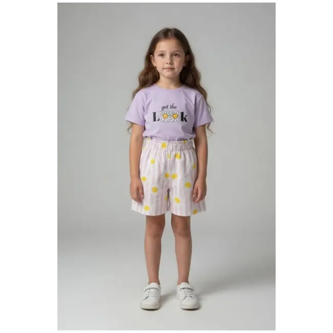 Set copii 2 piese bumbac imprimeu casual confortabil - mov bm36045-1