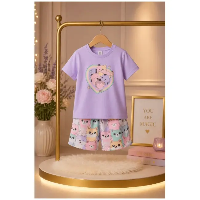 Set copii 2 piese bumbac imprimeu pisicute bm36046-1