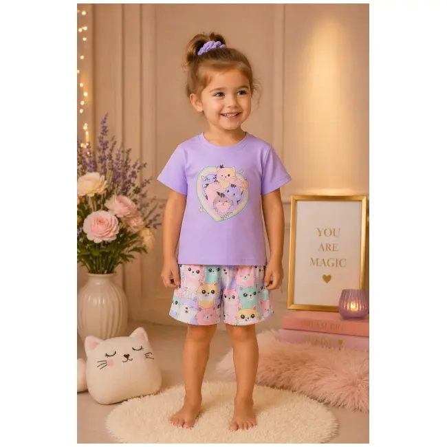 Set copii 2 piese bumbac imprimeu pisicute bm36046-1