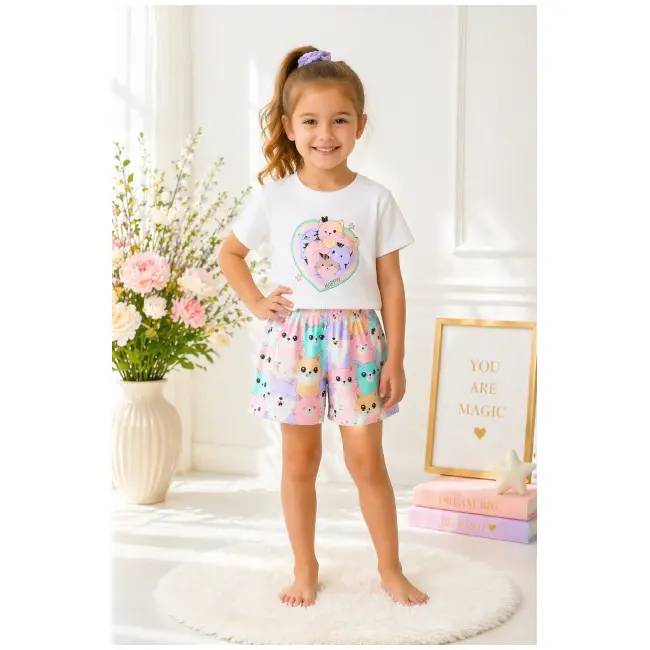 Set multicolor pentru copii 2 piese bumbac imprimeu pisicute bbe36046-1