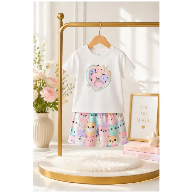 Set multicolor pentru copii 2 piese bumbac imprimeu pisicute bbe36046-1