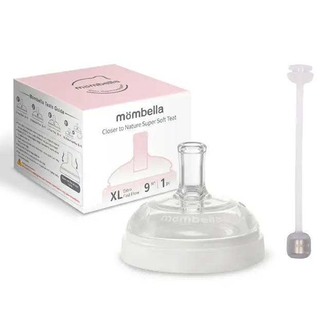 Tetină anti-colici cu pai si greutate, Mombella Breast Like, Flux Consistent (Mărimea XL) - Ivory KRTM01860