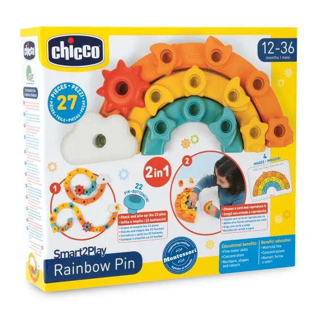 Jucarie de sortare si indemanare Chicco 2 in 1 Curcubeu, 1-3ani CHC12198-1