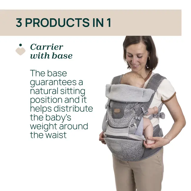 Marsupiu ergonomic multifunctional Chicco Airy Hip Fit 3 in 1, Pebble (Gri), 0 luni+ CHC8718812-8
