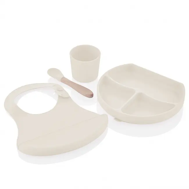 Set diversificare 4 piese din silicon BabyJem: bavetica, farfurie, lingurita si pahar (Culoare: Roz) JEMbj_7282