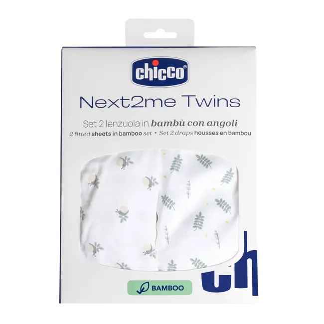 Set lenjerie din fibra bambus pentru patut Chicco Next2Me Twins, Greenery, 0 luni+ CHC0112635-8