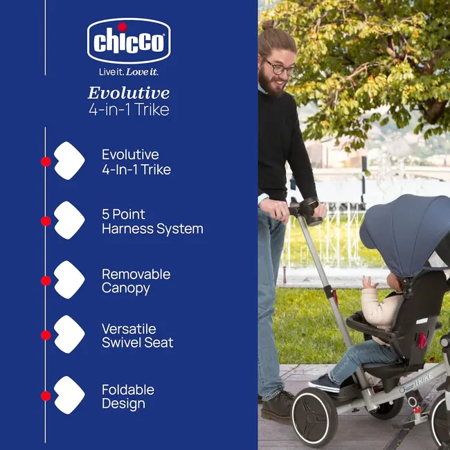 Tricicleta Evolutiva Chicco 4 in 1 cu copertina si maner, Albastra, 6 luni+ CHC1213600-1