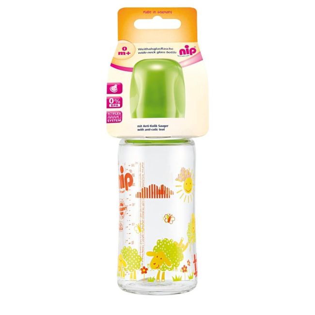 Biberon sticla cu gat larg, 240 ml, tetina silicon pt lapte, nr 1, nip 35063