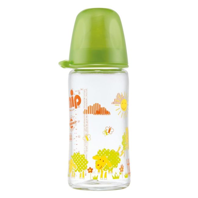 Biberon sticla cu gat larg, 240 ml, tetina silicon pt lapte, nr 1, nip 35063
