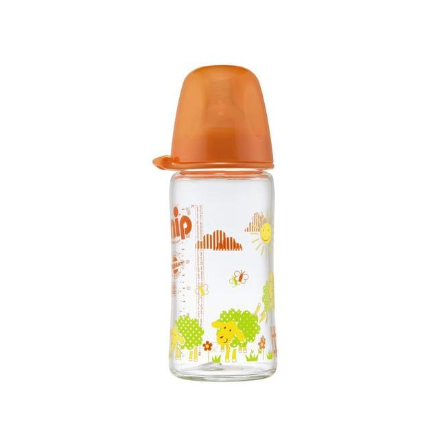 Biberon sticla cu gat larg, 240 ml, tetina silicon pt lapte, nr 1, nip 35064